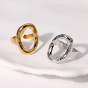 Anillo abierto ajustable chapado en oro 18K PVD – Acero inoxidable geométrico minimalista para mujer